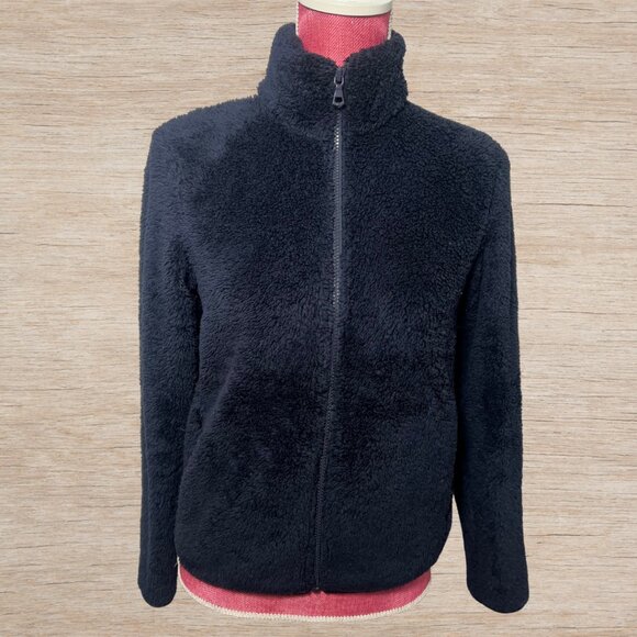 Uniqlo Sherpa Full Zip Comfy Jacket Navy Blue Mens XS Cabincore Cozy - Picture 1 of 4
